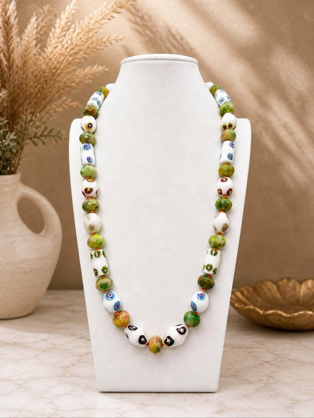 Hand Knotted Rainbow Jade White Flower Glass Beads Aprilsplace